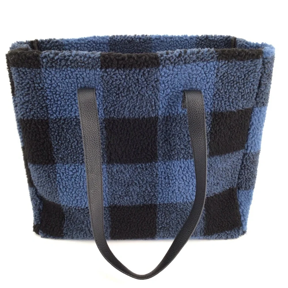 Barnes & Noble Exclusive Blue Buffalo Plaid Sherpa Tote Bag - Picture 5 of 11